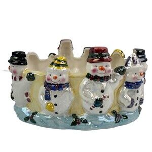 Dolgencorp Snowman Oval Dish Iridescent Centerpiece Ceramic Basket Christmas